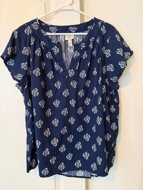 St. John's Bay Navy Floral Split-Neck Blouse